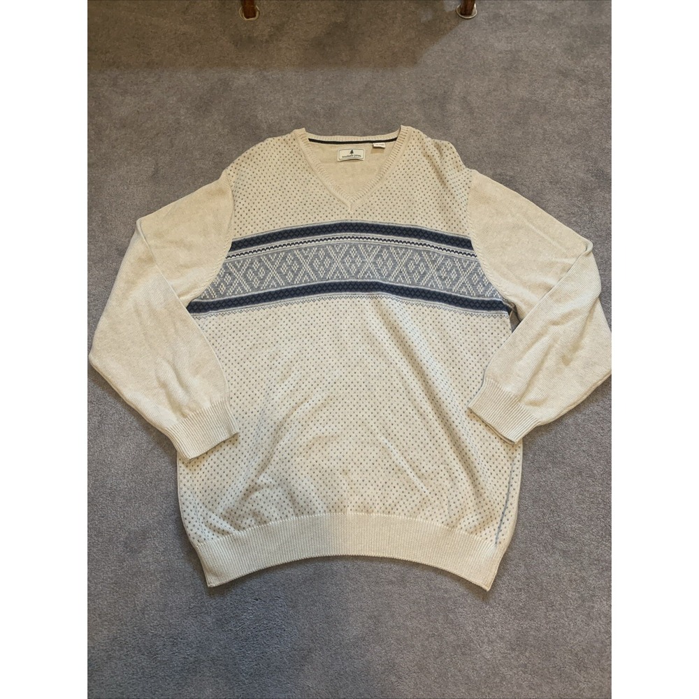 Vintage Southern Pines Men's Off White Birds Eye pullover V Neck Sweater XXLarge